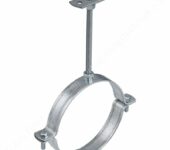 Leiding ophangbeugel compleet, voorzien van montage moer M8, draadstang en montageplaat.